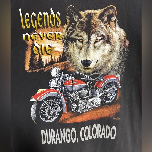 Men’s Durango Colorado T-Shirt Well Worn 2XL XXL Wolf Motorcycle - Picture 2 of 6